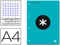 Antartik - Bloc turquoise de feuilles simples A4 - 100 pages - petits carreaux - perforées