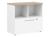 Rangement bas YES ! - L80 x H74 x P42 - 2 cases / 1 tiroir - Façade blanche - Dessus chêne