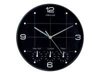 Unilux - Horloge On Time - mécanisme quartz - 4 fuseaux horaires - 30,5 cm - noir