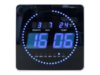 Unilux - Horloge Flo - carrée LED bleue - 28 cm - noir