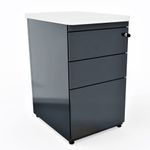 Caisson hauteur bureau 60 cm EVIDENCE - 2 tiroirs + 1 tiroir dossiers suspendus - corps anthracite - top imitation merisier