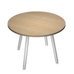 Table ronde - H105 cm - 100 cm - 4 Pieds blanc - plateau imitation chêne
