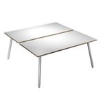 Bureau Bench LEONARDO - L160 x H74 x P168 - Pieds métal blancs - Blanc chants chêne