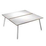 Bureau Bench LEONARDO - L180 x H74 x P168 - Pieds métal blancs - Blanc chants chêne