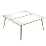 Bureau Bench LEONARDO - L120 x H74 x P168 - Pieds bois - Blanc chants chêne