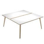 Bureau Bench LEONARDO - L160 x H74 x P168 - Pieds bois - Blanc chants chêne