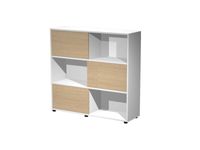 Bibliothèque haute TETRIS  - L120 x H116,2 x P35 - Corps blanc - Portes chêne