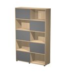 Bibliothèque haute TETRIS  - L120 x H190,6 x P35 - Corps imitation chêne - Portes anthracite