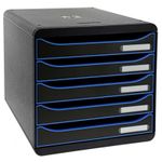 Exacompta BigBox Plus - Module de classement 5 tiroirs - noir/bleu glacé/noir