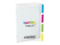 Conquérant Classique Quattro - Cahier 4 en 1 - 17 x 22 cm - 140 pages - grands carreaux (Seyes) - transparent