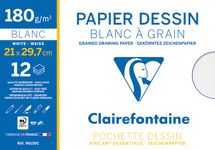 Clairefontaine Dessin à Grain - Pochette papier à dessin - 12 feuilles - A4 - 180 gr - blanc