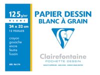 Clairefontaine Dessin à Grain - Pochette papier à dessin - 12 feuilles - 24 x 32 cm - 125 gr - blanc