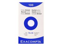 Exacompta - Pack de 100 Fiches Bristol - 7,5 x 12,5 cm - unies - non perforées - blanc