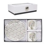 Kiub - Coffret Duo Tasses Café avec Soucoupes - Porcelaine - Collection Bug Art - 26 x 17 x 6.5 cm - Disponible dans différents assortiments