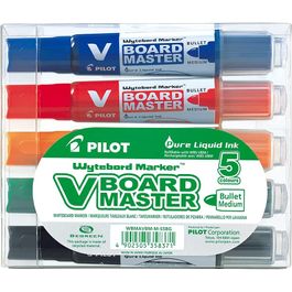 Pilot, Astuccio Da 5 Pennarelli Per Lavagna Bianca V-Board Master, Marker In Plastica Riciclata Begreen, Nero, Blu, Rosso, Verde, Arancione, Pennarello Per Lavagna Bianca Punta Media Da 4,5 mm
