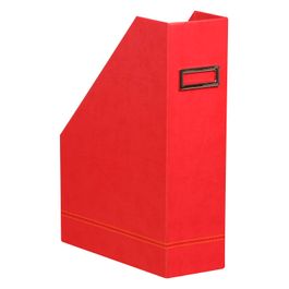 RHODIA Porte-Revue Lie-de-Vin 10x25x31 Cm – Simili Cuir Premium, Piqûres Sellier Orange, Design Élégant Home Office