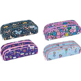 Trousse Scolaire 2 Compartiments Oberthur Megabikes - Motifs Coeurs Papillons, Dimensions 22 X 7,5 X 7 Cm