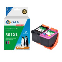 Lot De Cartouches D'encre Remanufacturées 301XL - 2 Noirs + Couleurs - Compatible HP Deskjet 3050se Et Autres