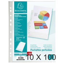 Exacompta - 10 Packs de 100 Pochettes perforées - A4 - grainées - 5/100