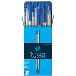 Stylos à Bille Schneider Tops 505 - Lot De 4, Mine Bleue M (0.5mm), Corps Transparent, Pointe Inox