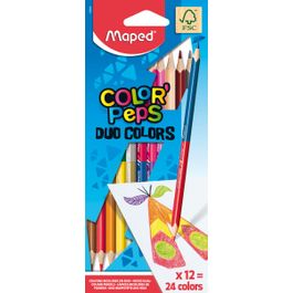 Maped Color'Peps – Pack Coloriage : 12 Crayons + 12 Feutres Ocean + 12 Craies Wax + Taille-crayon – Couleurs Vives