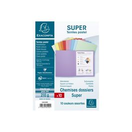 Exacompta Lot 10 Chemises Rigides SUPER Pastel 210 G/m² A4 – Classement Élégant Et Durable PEFC