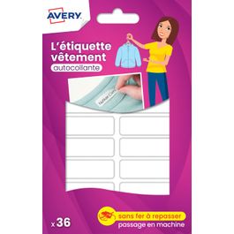 Avery 36 Étiquettes blanches pour vêtements 45 x 13 mm Pas