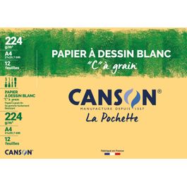 CANSON Pochette 12 feuilles papier dessin Blanc CàGrain 224g