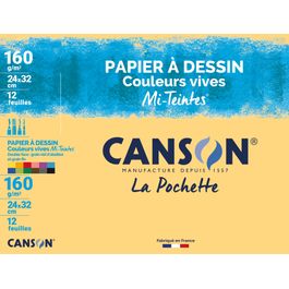 CANSON Pochette papier à dessin couleurs mi-teintes vives 8 feuilles A3  160g/m2 pas cher 