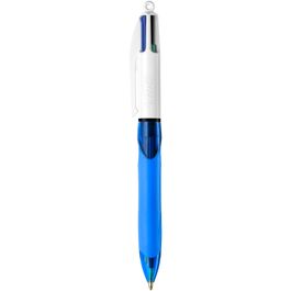 BIC Stylo à bille 4 couleurs pointe moyenne rétractable et rechargeable  avec grip, corps bleu