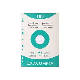 EXACOMPTA Etui de 100 fiches bristol perforées 210x297mm (A4) quadrillées  5x5 Blanc