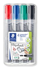STAEDTLER MARQUEUR FLIPCHART  LUMOCOLOR - Pack de 4 marqueurs permanents  - pointe ogive - couleurs assorties