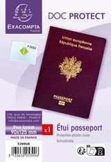 Exacompta - Étui Passeport Transparent – 2 Volets PVC Cristal Lisse 20/100e – Format 90x125 mm – DOC PROTECT