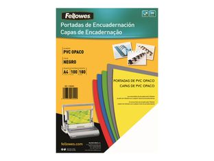 Fellowes - A4 (210 x 297 mm) - 180 micrones - negro - 100 uds. tapa de encuadernación de PVC - para Fellowes ESP50, Galaxy 500, Galaxy E, Metal 50, Metal Quasar, PB 2650, Quasar 130, WB 500