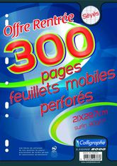 Calligraphe - feuilles simples A4 - 300 pages - grands carreaux (Seyes) - perforées