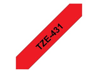 Brother TZe431 - Ruban d'étiquettes auto-adhésives - 1 rouleau (12 mm x 8 m) - fond rouge écriture noire 