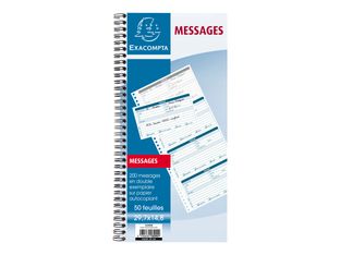 Exacompta - Carnet spiralé 29,7x14,8cm - Messages téléphones (4 à la page) - 50 feuilles dupli autocopiantes