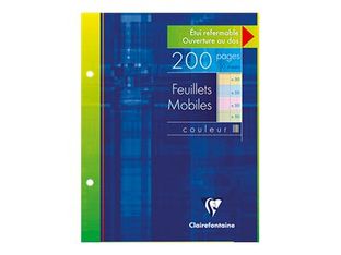 Clairefontaine - feuilles simples 17x22 cm - 200 pages - grands carreaux (Seyes) - perforées - coloris assortis