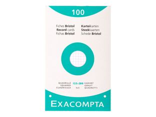 Exacompta - Pack de 100 Fiches Bristol - 12,5 x 20 cm - petits carreaux - perforées - blanc