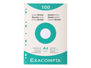 Exacompta - Pack de 100 Fiches Bristol - A4 - petits carreaux - perforées - blanc