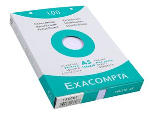Exacompta - Pack de 100 Fiches Bristol - A5 - petits carreaux - perforées - blanc