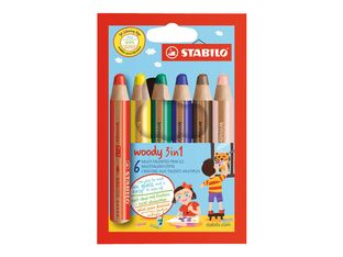 Stabilo woody 3 in 1 - 6 Crayons de couleur - 10 mm - couleurs assorties