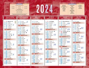 Bouchut 205 - Calendrier bancaire 6 mois par face - 13,5 x 17,5 cm - rouge