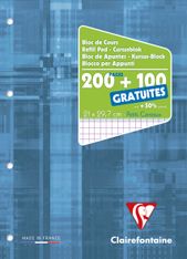 Clairefontaine - Bloc de cours - A4 - 300 pages - petits carreaux (5x5 mm) - perforé