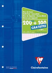 Clairefontaine - Bloc de cours - A4 - 300 pages - grands carreaux (Seyes) - perforé