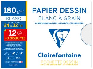 Clairefontaine - Pochette papier à dessin  - 15 feuilles (dont 3 gratuites) - 24 x 32 cm - 180 gr - blanc