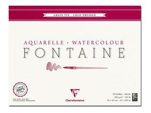 Clairefontaine Fontaine - Bloc de papier aquarelle grain fin - 30 x 40 cm - 25 feuilles - 300 g/m²