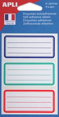Apli Agipa - 9 Étiquettes scolaires cadre et lignes bleus, rouges, verts - 81 x 36 mm - réf 111981