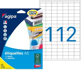 Apli Agipa - Etui A5 - 1792 Étiquettes blanches multi-usages - 12 x 18,3 mm - coins arrondis - réf 114006