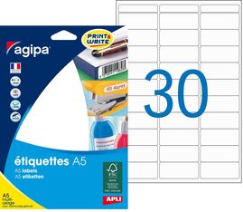 Apli Agipa - Etui A5 - 480 Étiquettes blanches multi-usages - 19 x 38 mm - coins arrondis - réf 114016